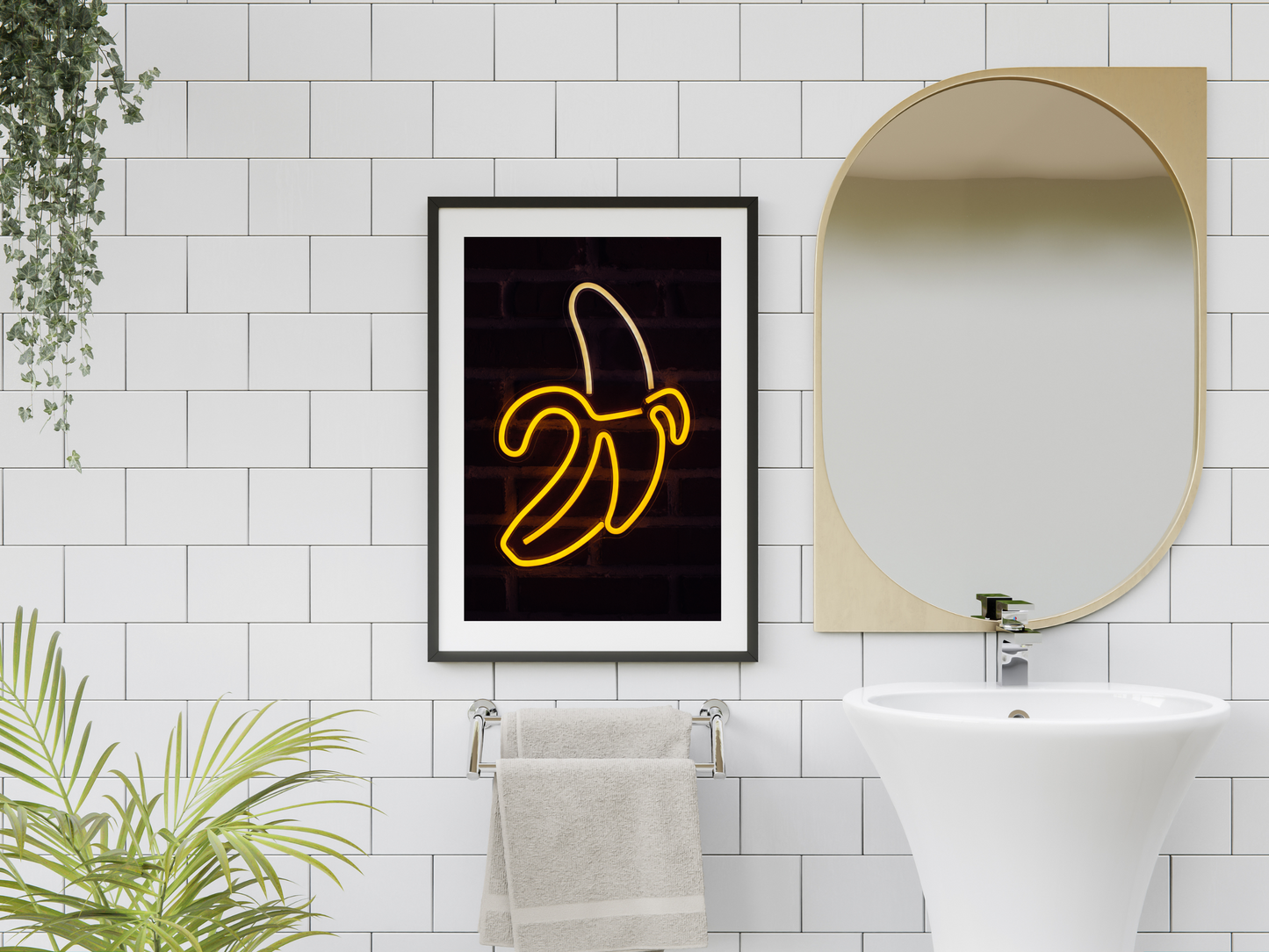 Banana Line Art Neon Print