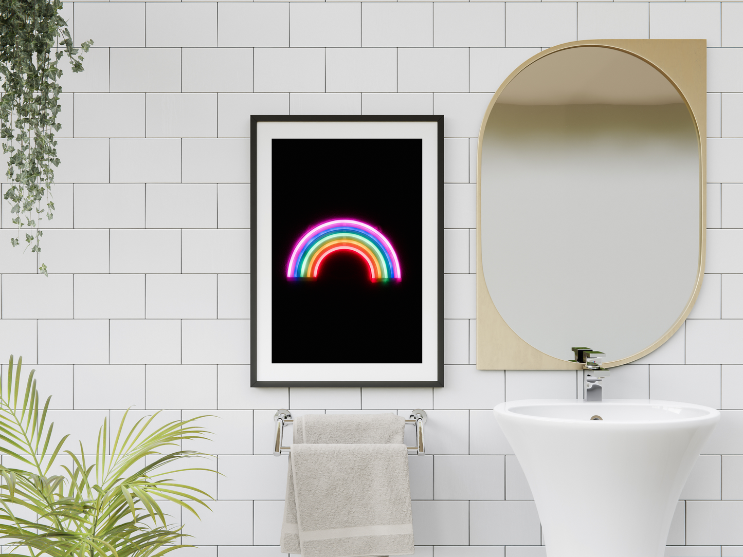 Rainbow Line Art Neon Print