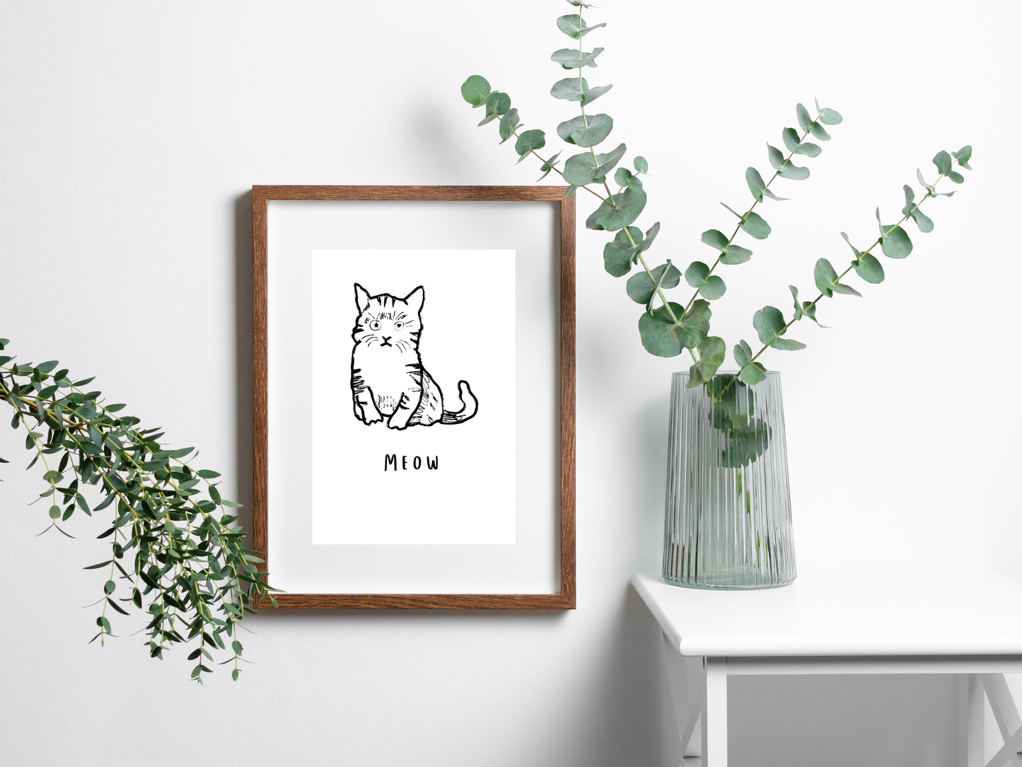 Meow Cat Line Drawing Print