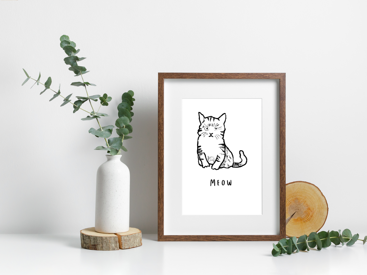 Meow Cat Line Drawing Print