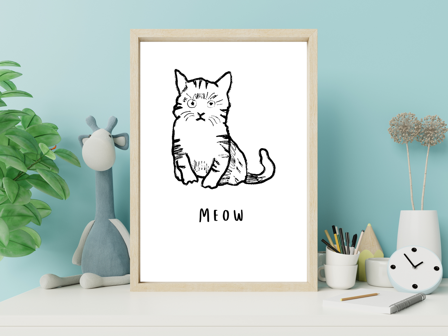 Meow Cat Line Drawing Print