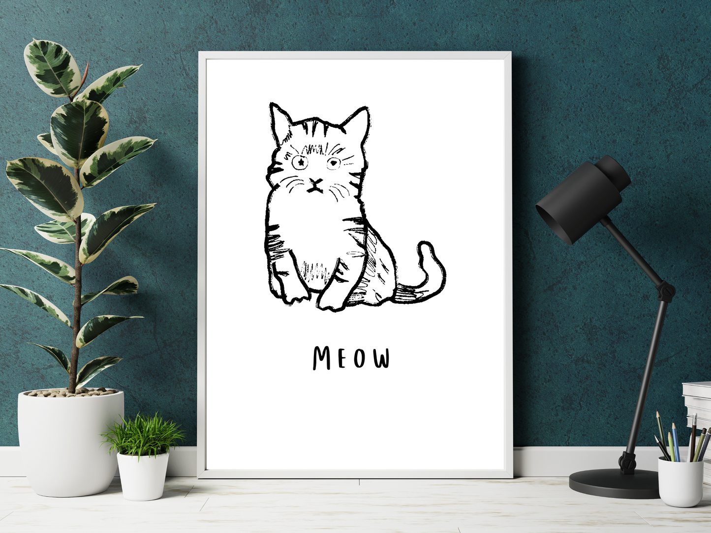 Meow Cat Line Drawing Print