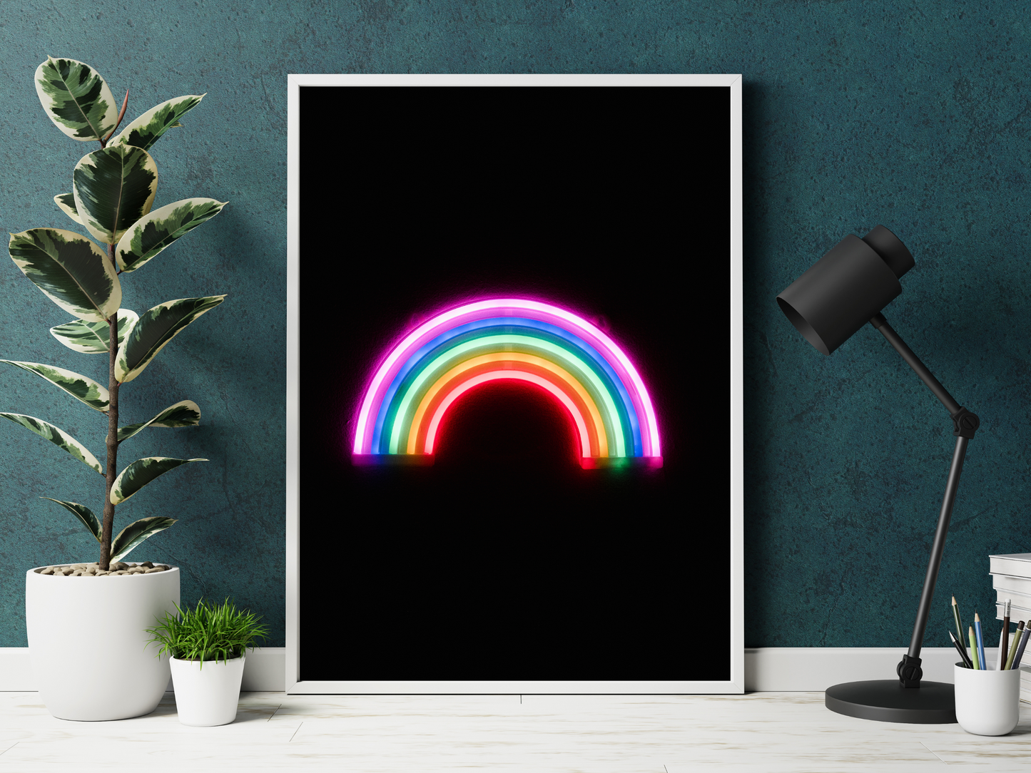 Rainbow Line Art Neon Print