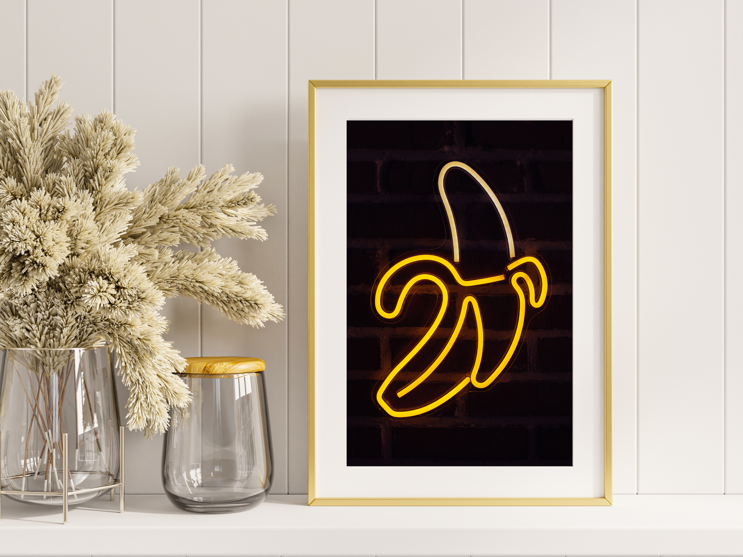 Banana Line Art Neon Print