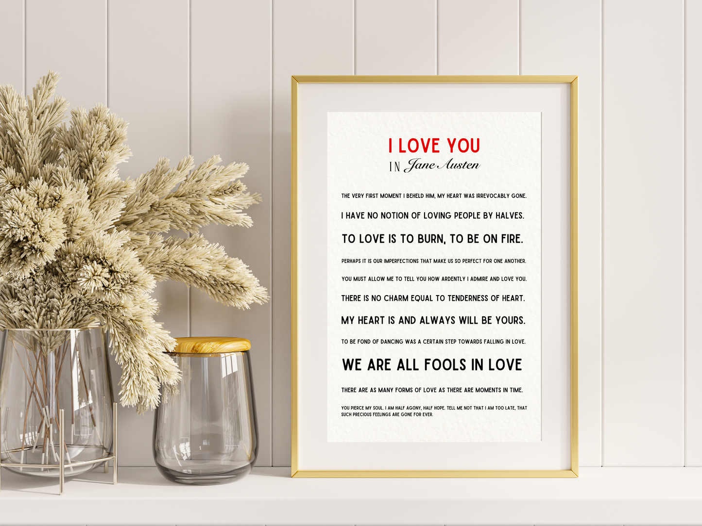 I Love You Jane Austen Quote Print