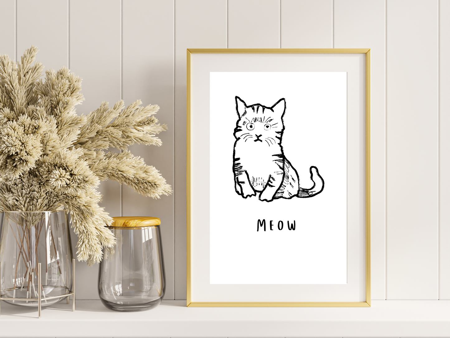 Meow Cat Line Drawing Print