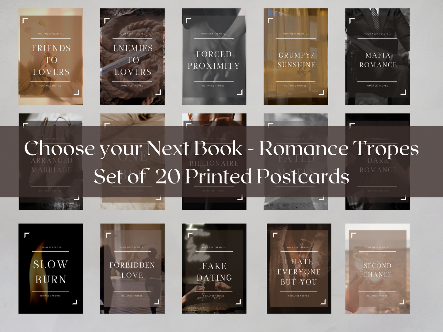 Choose Your Next Book - Romance Trope Postcard Set of 20