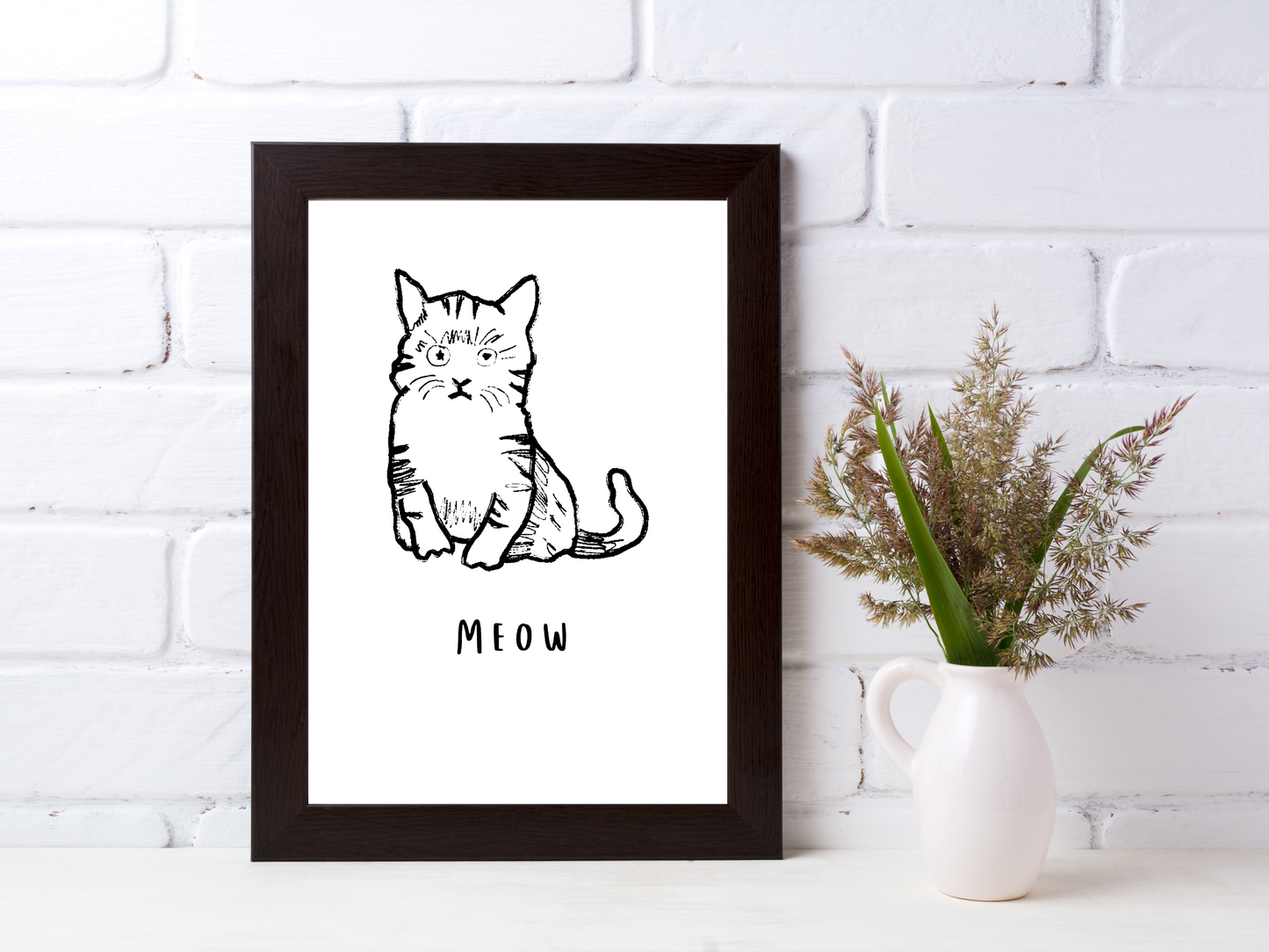 Meow Cat Line Drawing Print