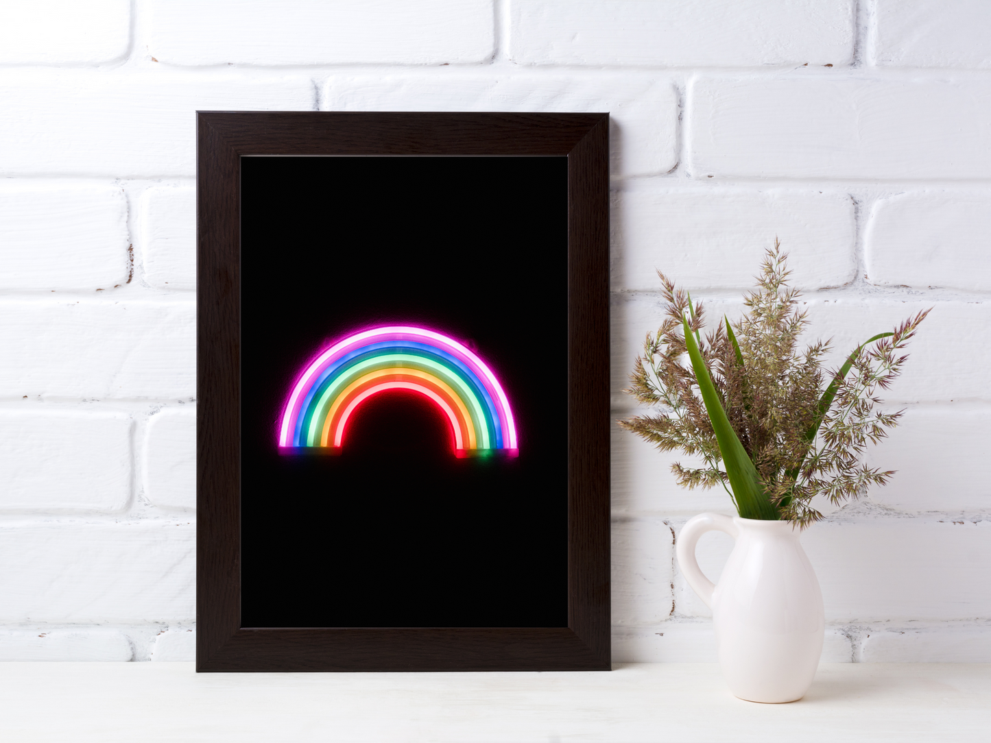 Rainbow Line Art Neon Print