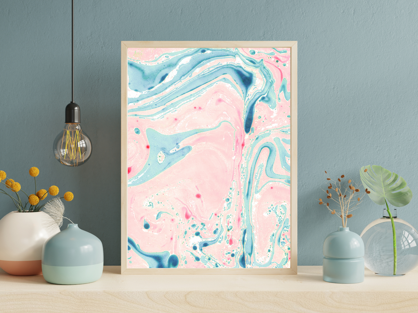 Pink and Blue Marble Print