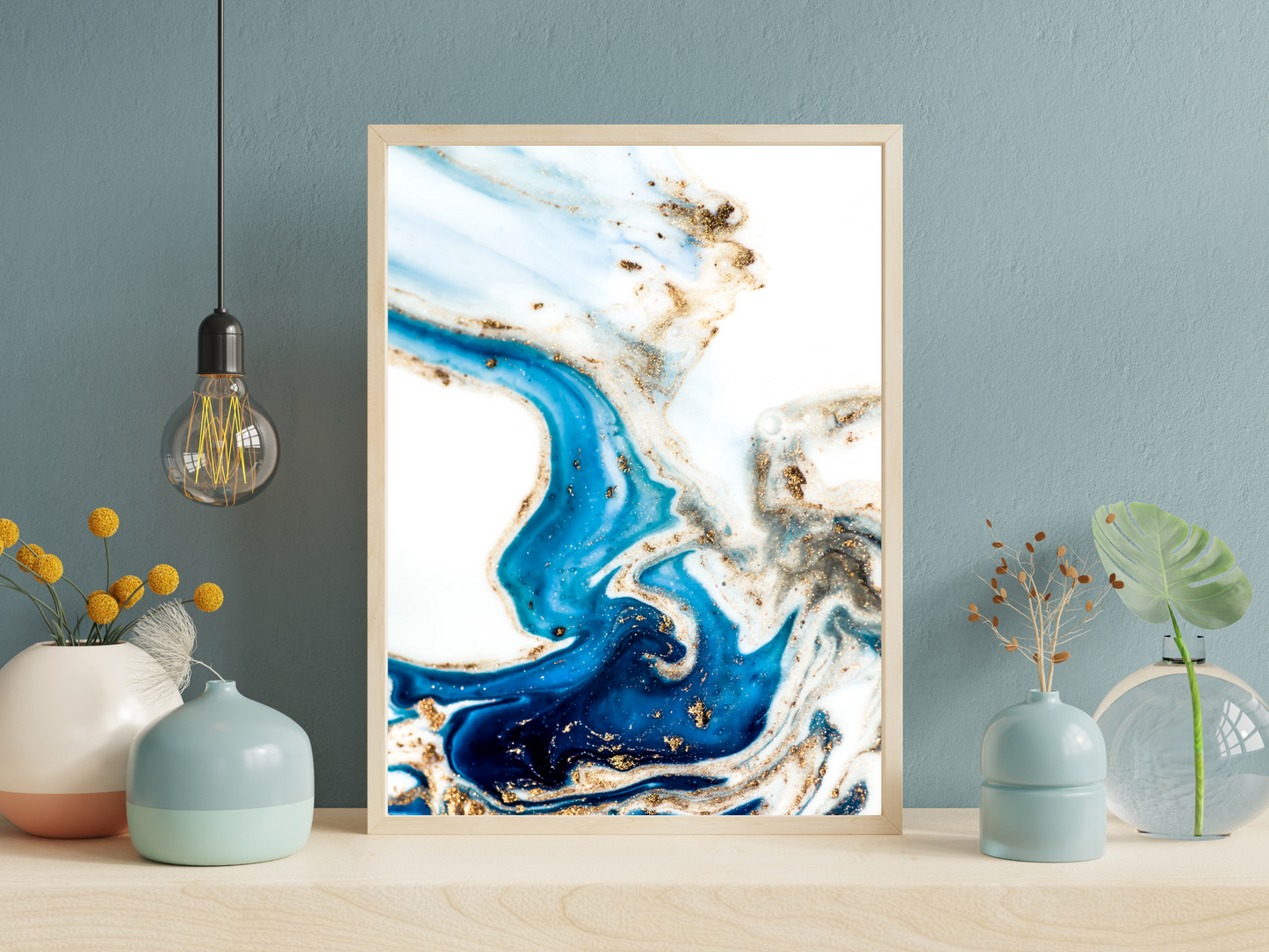 Blue and Gold Marble Print