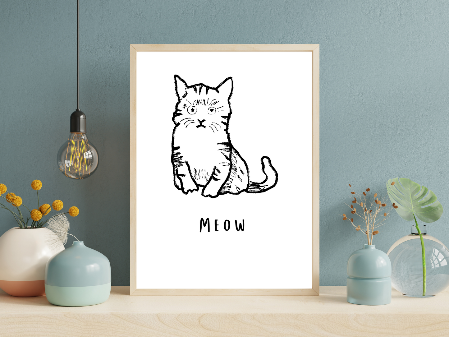 Meow Cat Line Drawing Print