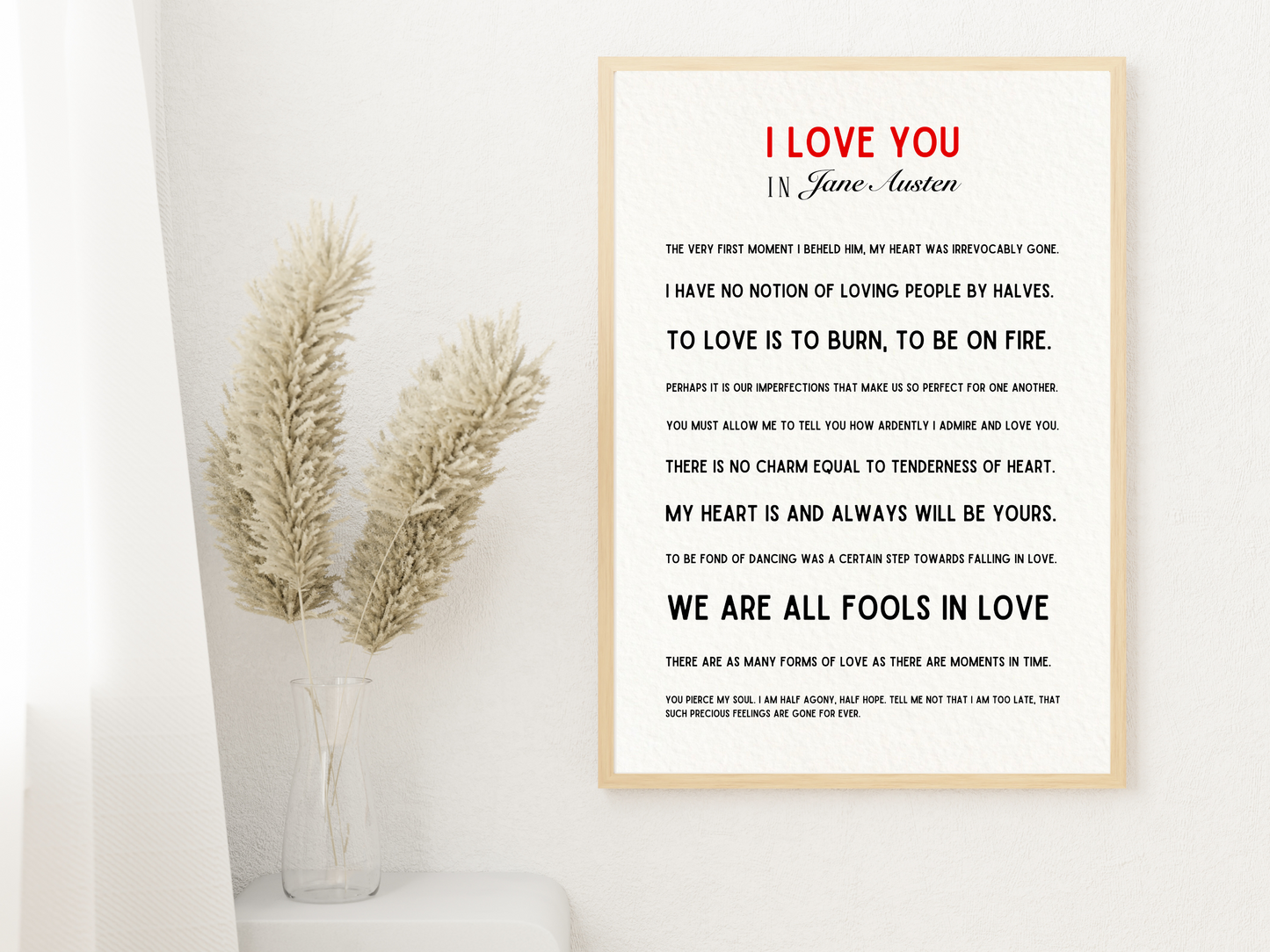 I Love You Jane Austen Quote Print