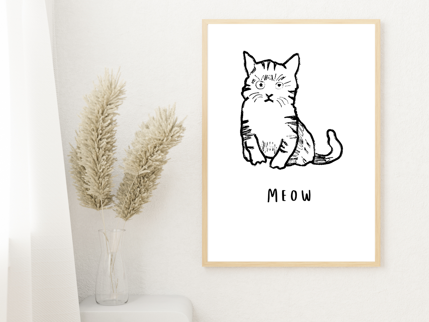 Meow Cat Line Drawing Print