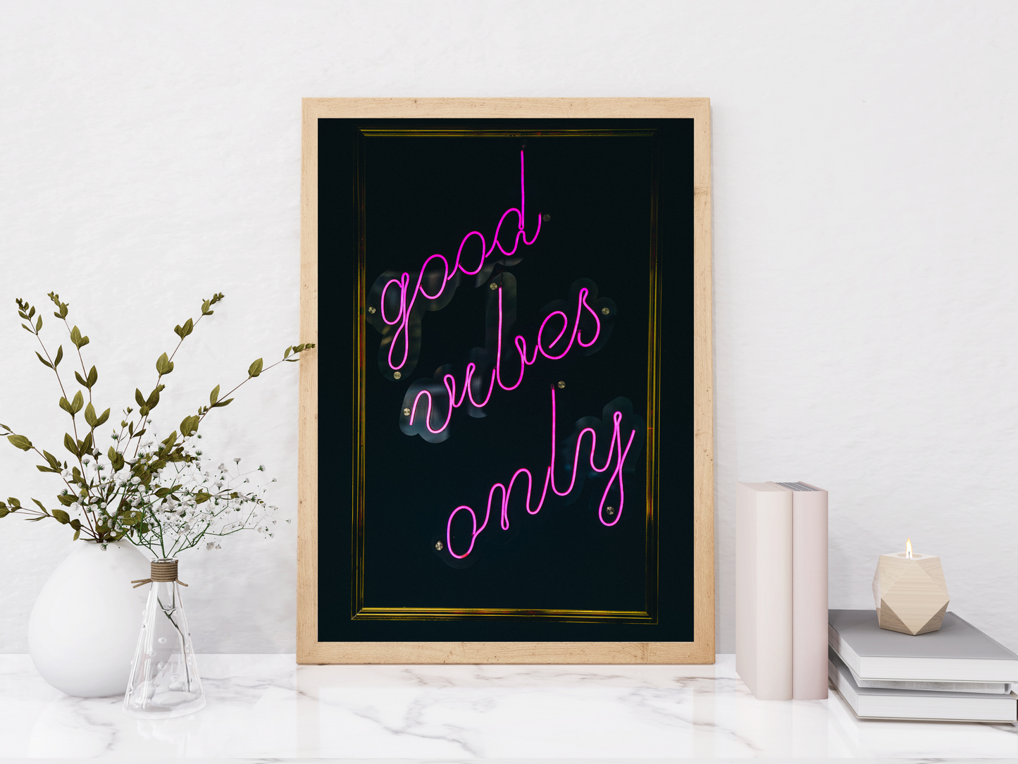 Good Vibes Only Neon Quote Print