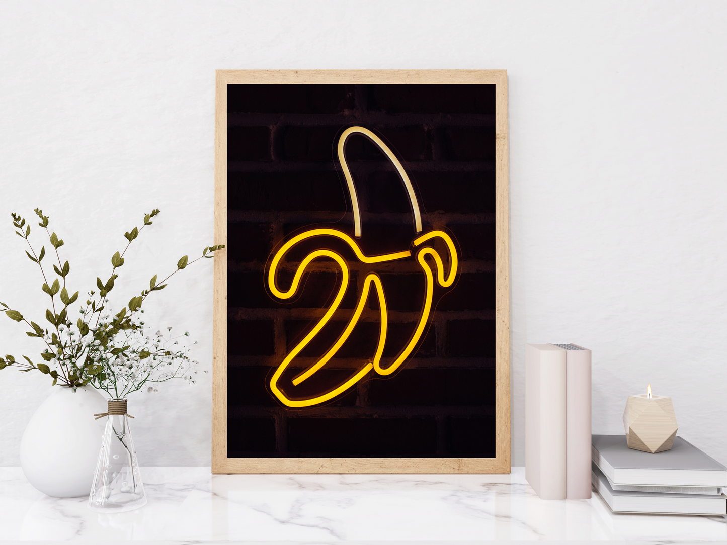 Banana Line Art Neon Print