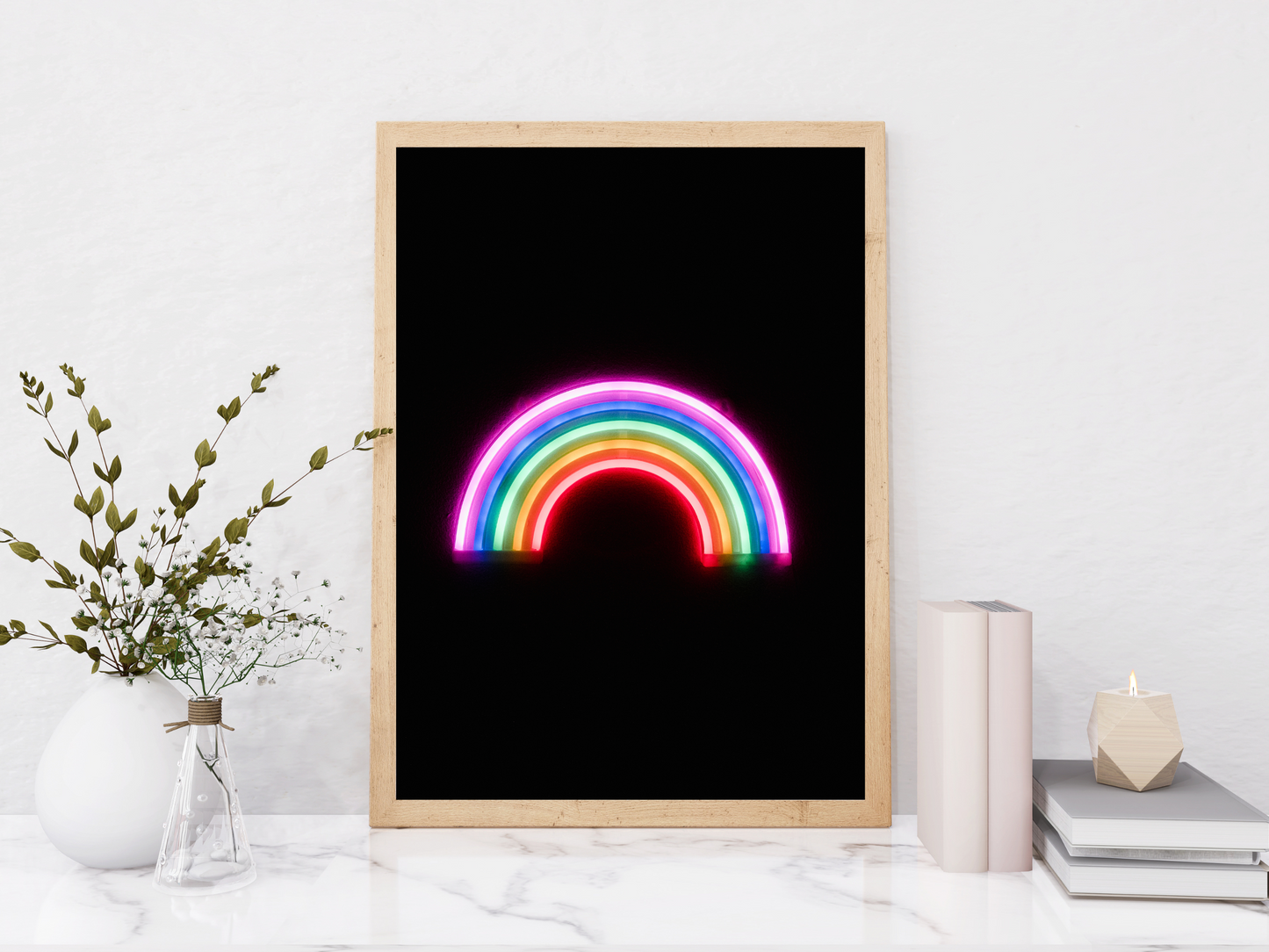 Rainbow Line Art Neon Print