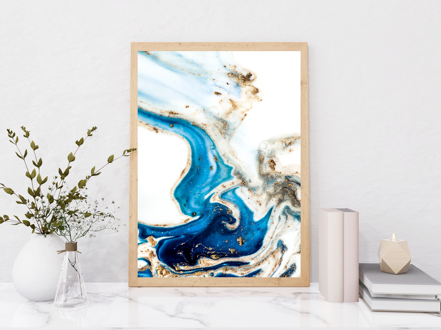 Blue and Gold Marble Print