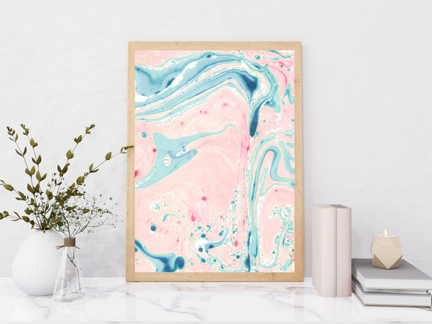 Pink and Blue Marble Print