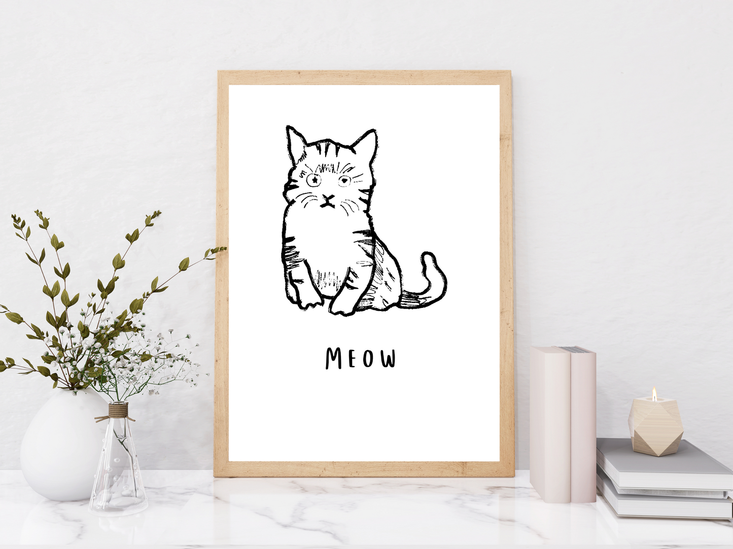 Meow Cat Line Drawing Print