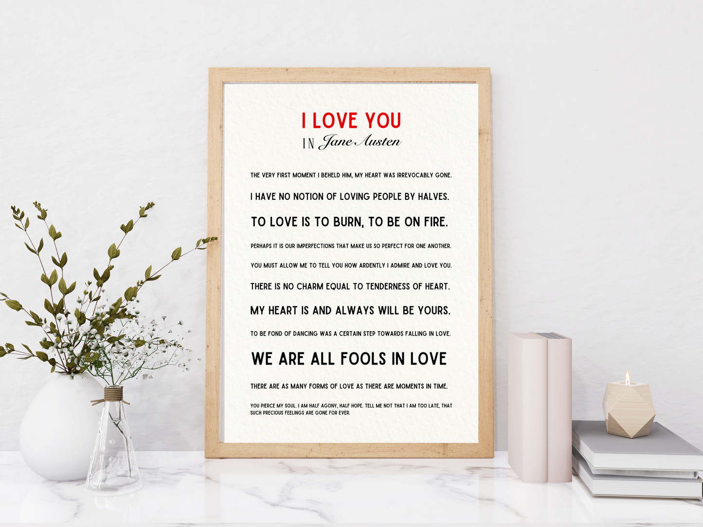 I Love You Jane Austen Quote Print