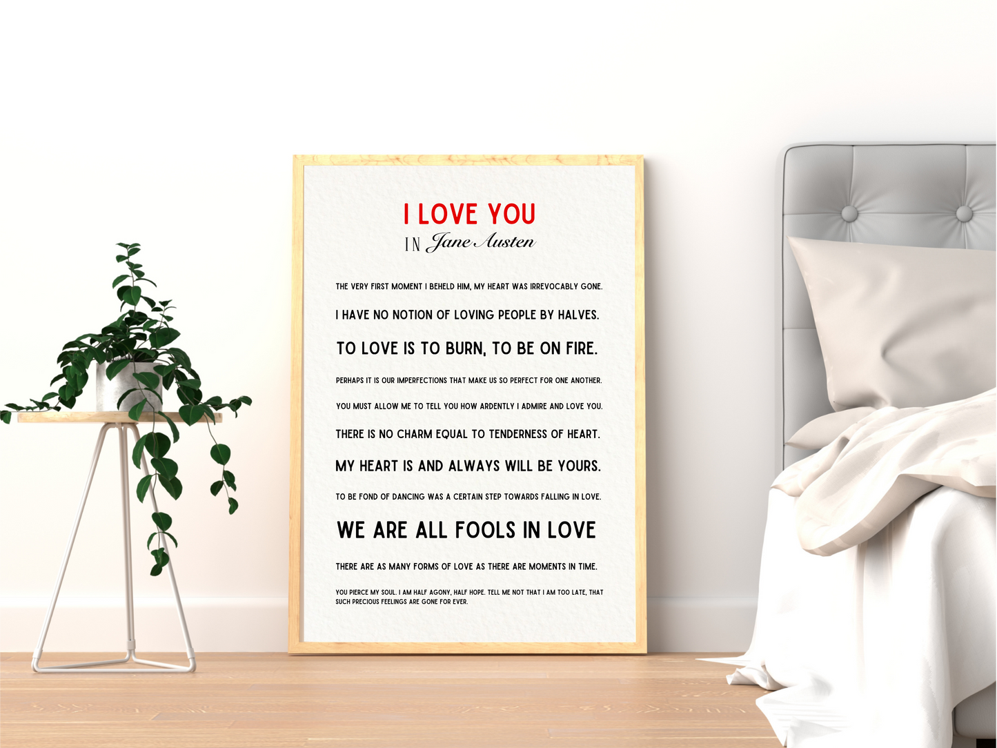 I Love You Jane Austen Quote Print