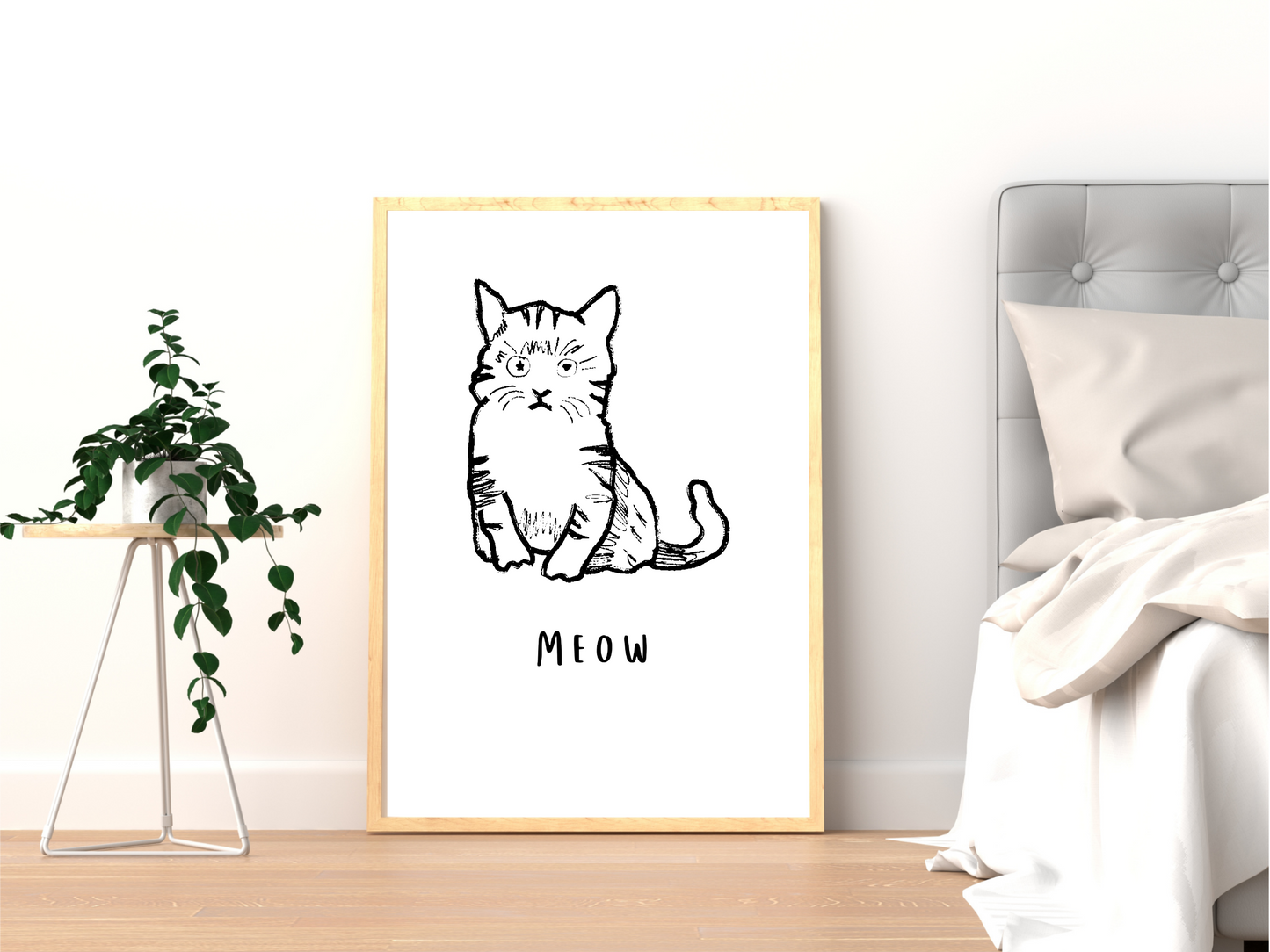 Meow Cat Line Drawing Print