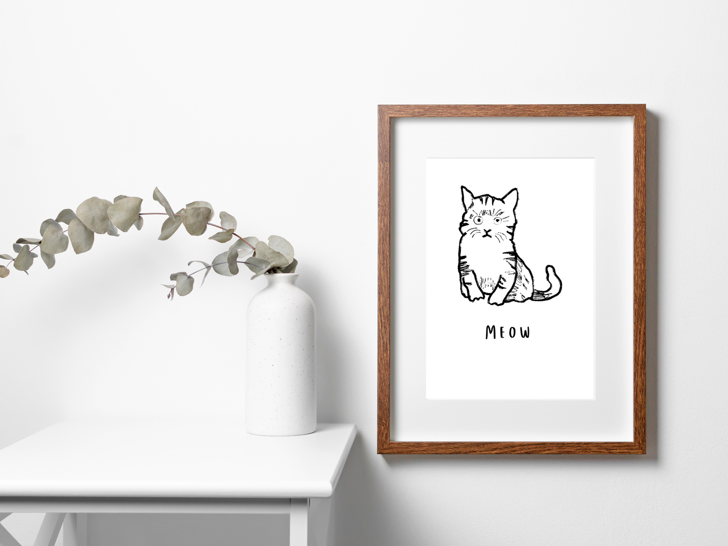 Meow Cat Line Drawing Print