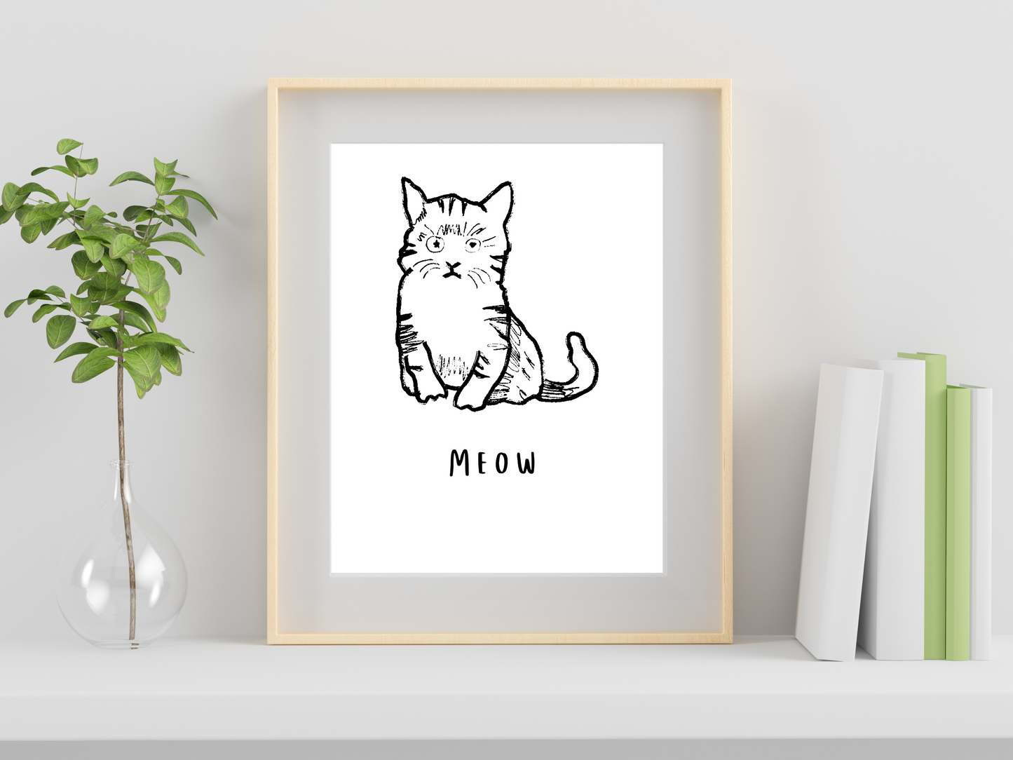 Meow Cat Line Drawing Print