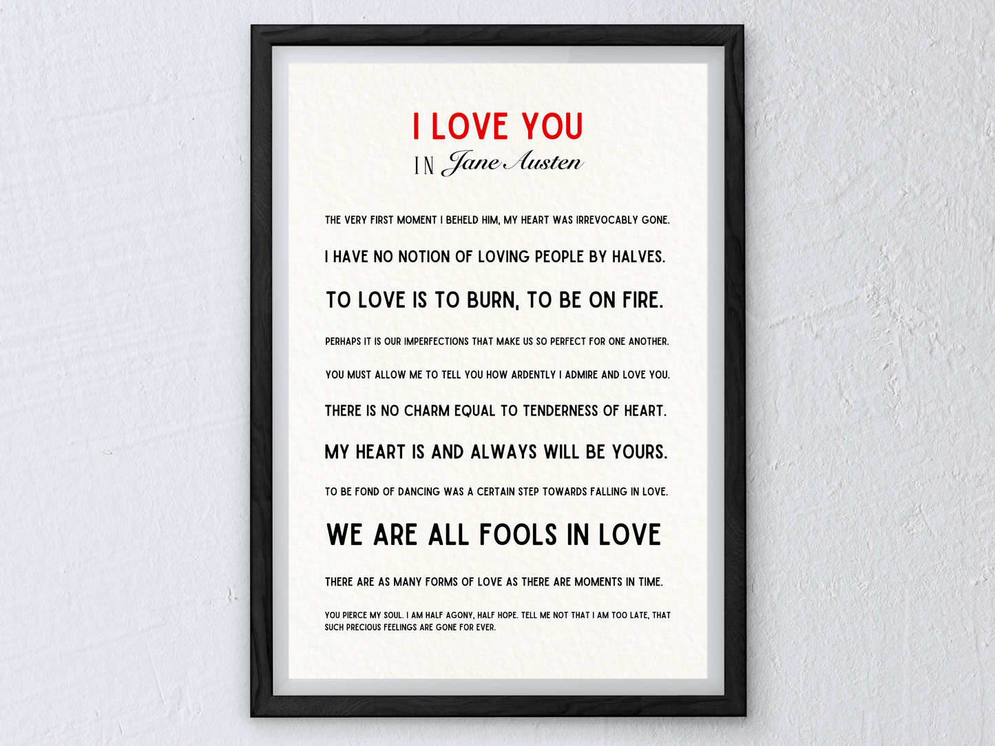 I Love You Jane Austen Quote Print