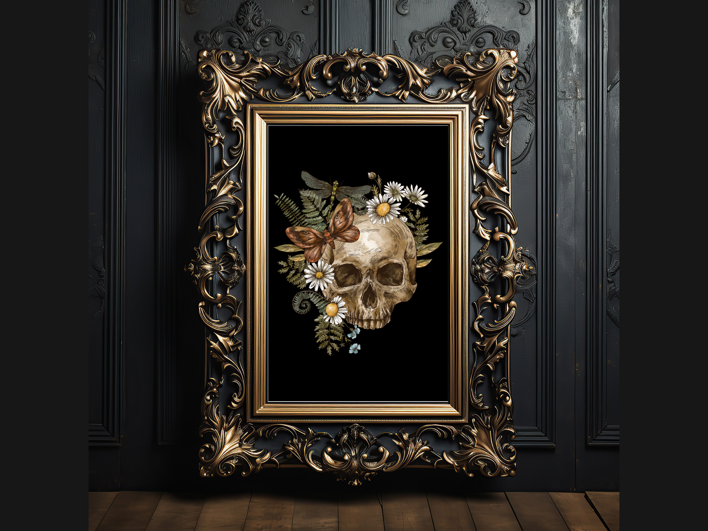 Skull and Flowers Gothic Print