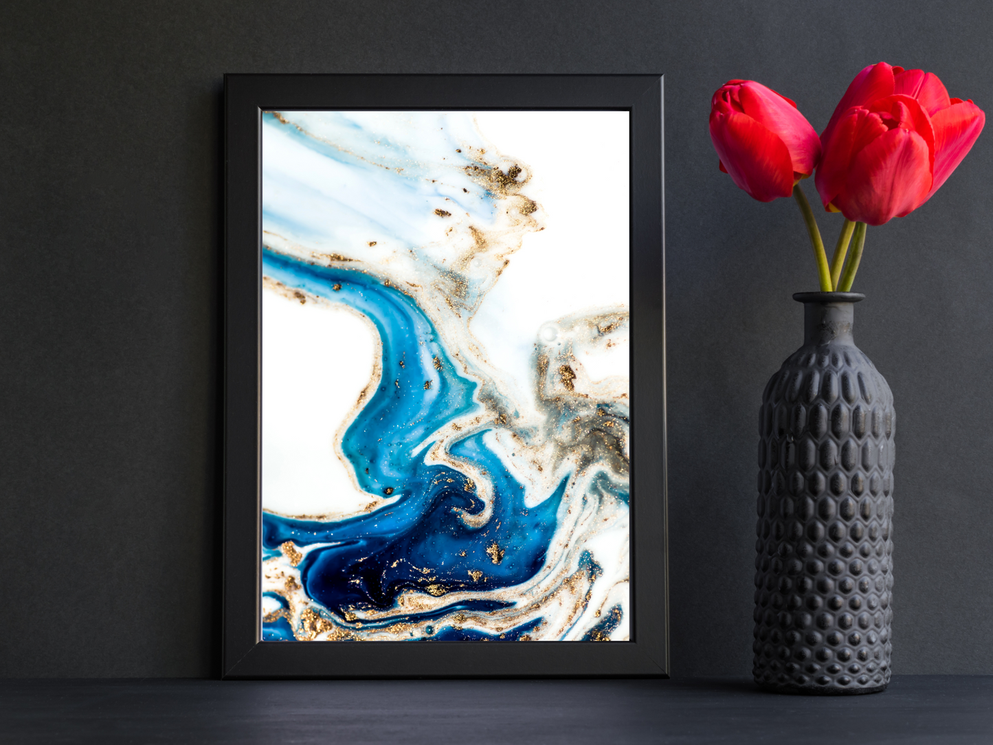 Blue and Gold Marble Print