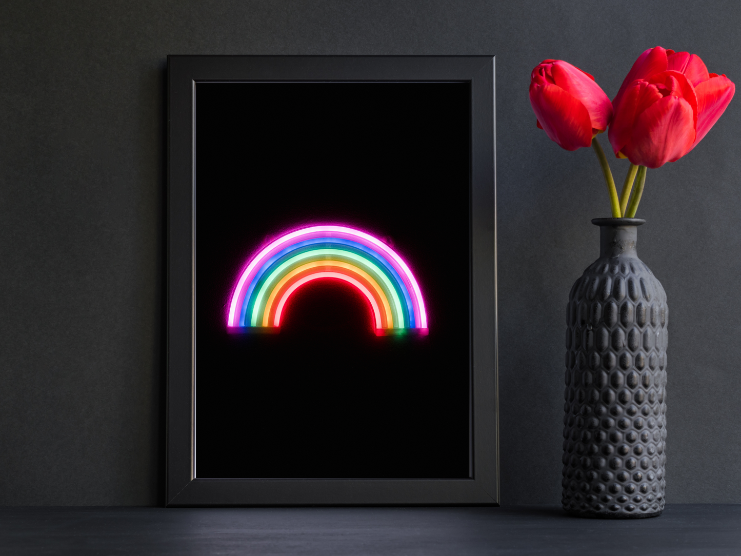 Rainbow Line Art Neon Print