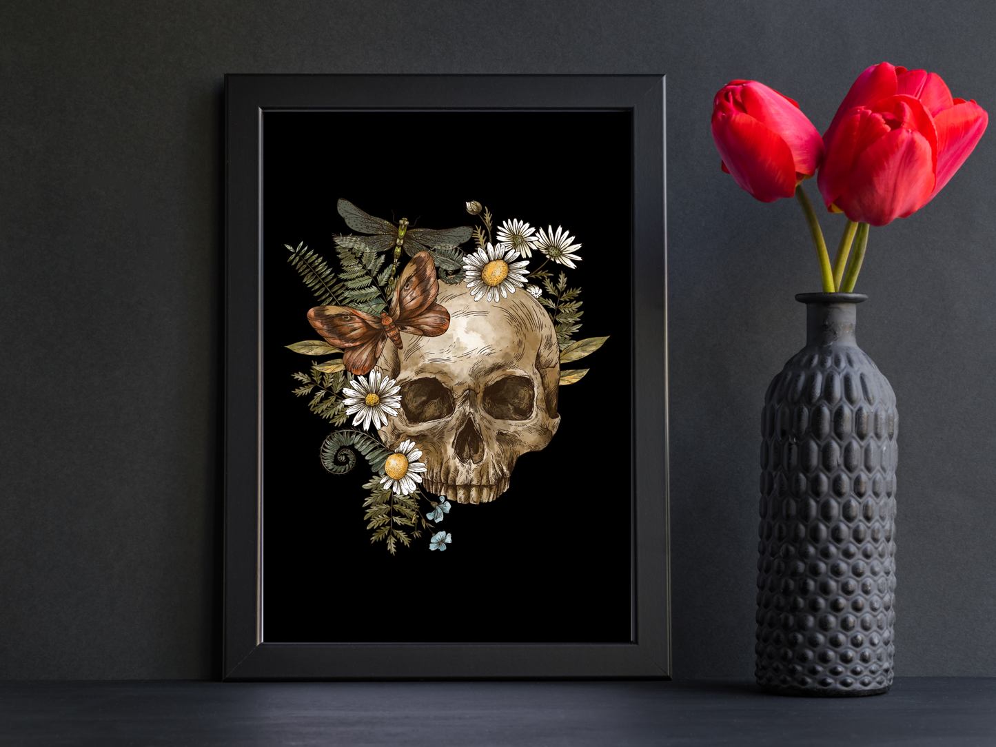 Skull and Flowers Gothic Print