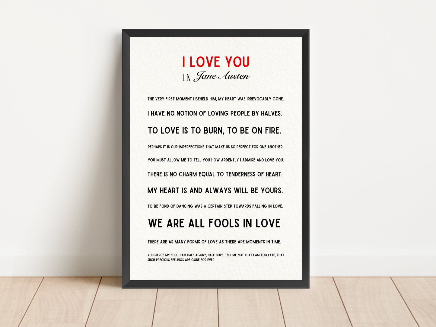 I Love You Jane Austen Quote Print