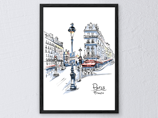 Paris Street Line Drawing Print