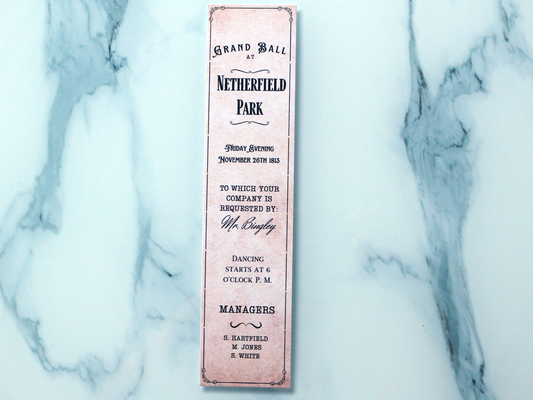 Pride and Prejudice Netherfield Ball Invitation Bookmark
