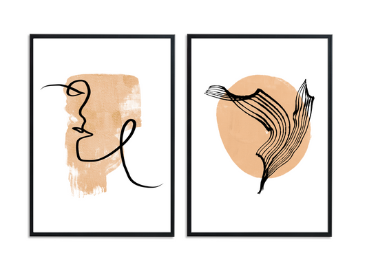 Abstract Nude Neutral Line Art Set of 2 Prints
